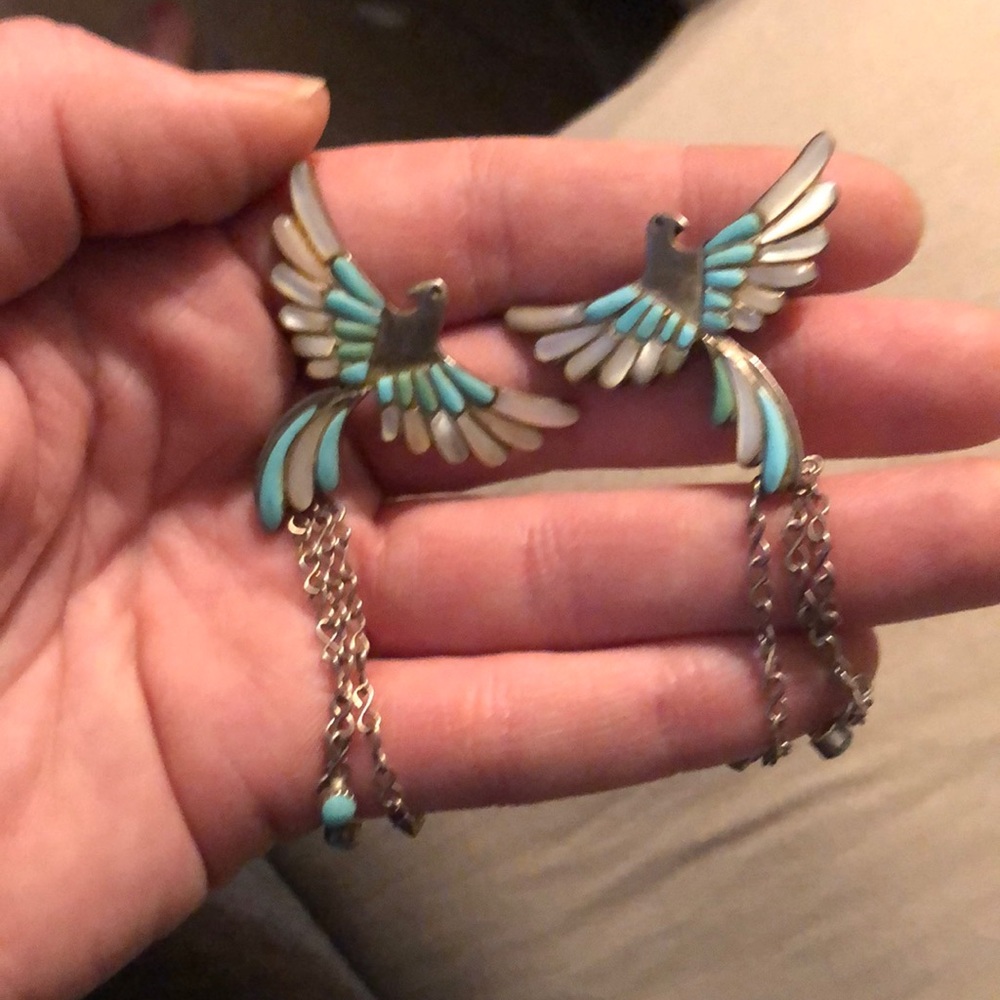 Sterling turquoise and mother of pearl earrings